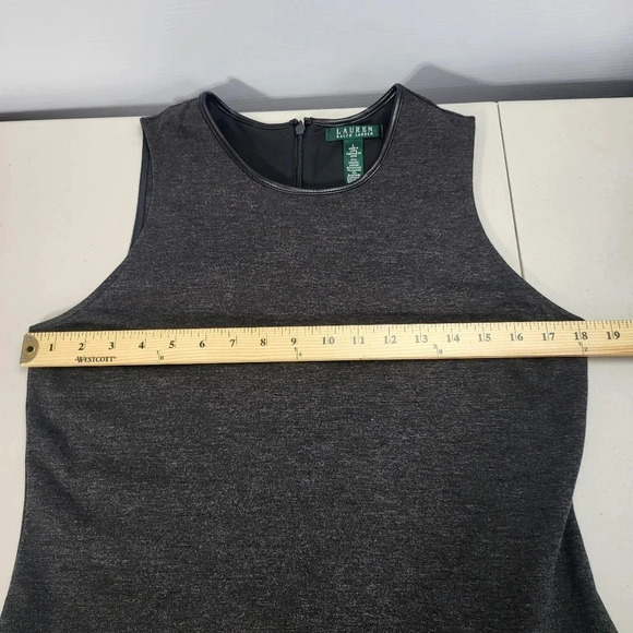 Lauren Ralph Lauren Gray Sleeveless Faux Leather Trim Dress Sz Large - Picture 9 of 10